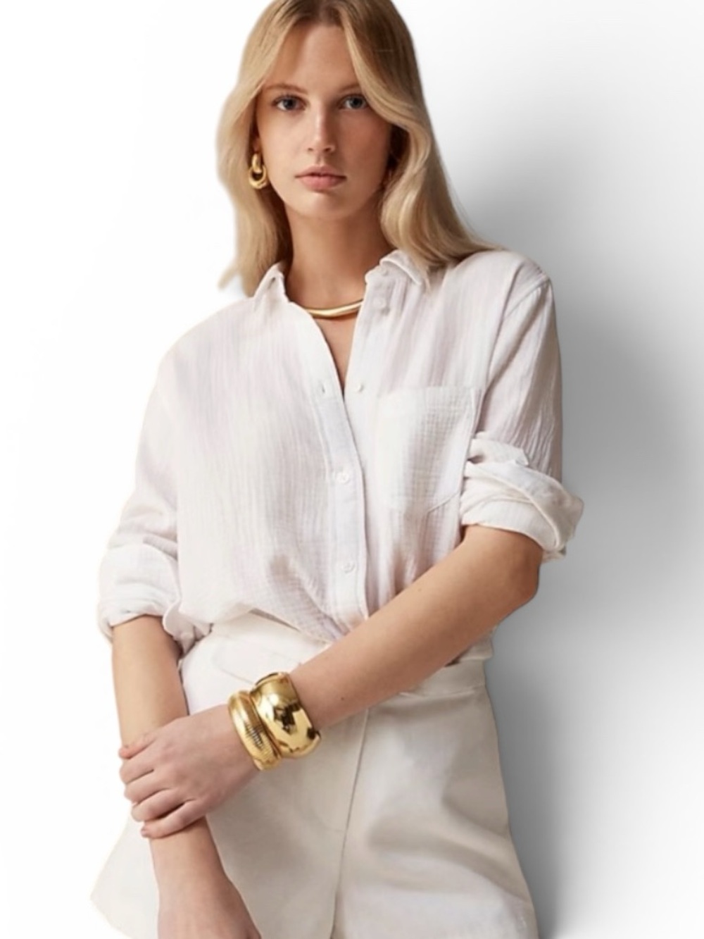 NWT J Crew Gauze Fabric Button Down Shirt. Nice! Sz. L